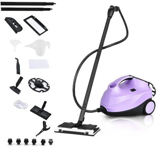 RELAX4LIFE Pulitore a Vapore 2000W, Serbatoio 1,5L da 45 Minuti, 19 Accessori, Continuo a 108°C e 4 Bar per Pavimenti, Tappeti, Auto, Vetri, Igienizza Senza Chimici, Blocco Sicurezza Bambini (VIOLA)