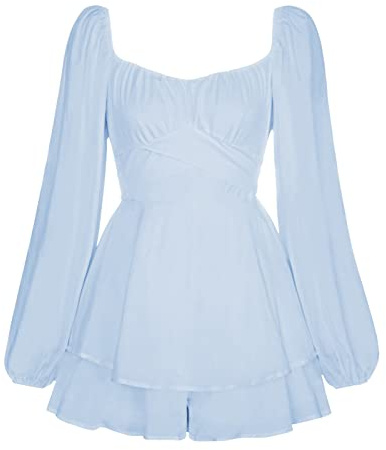 Kostüm Pirat Damen, Prinzessin Kleid Mädchen, Weißes Pirat Rüschen-Minikleid, Schulterfrei, Lange Puffärmel, Plissee-Taille, Süßes Französisches Prinzessinnenkleid