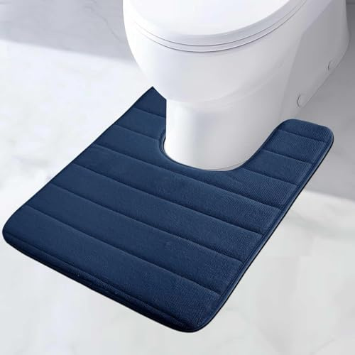 MI CASA WC Vorleger mit Ausschnitt Memory Foam Badematte rutschfest Toilettenteppich Badezimmerteppich Badvorleger Saugfähige Badezimmer Fußmatte, Schnelltrocknend, WC Teppich Blau 50x60cm