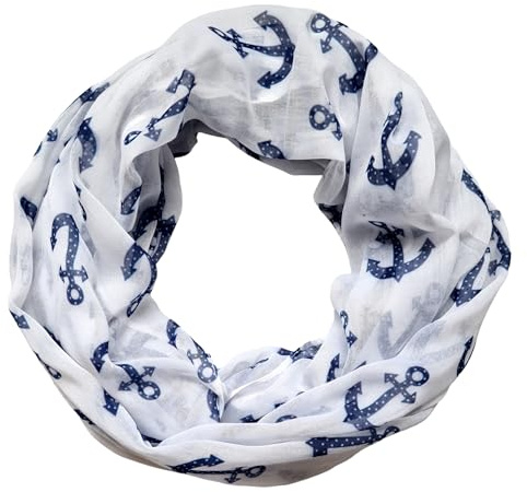 Loop - Écharpe tubulaire légère - Motif ancre marine - Différentes couleurs - Viscose de qualité supérieure, Blanc., taille unique