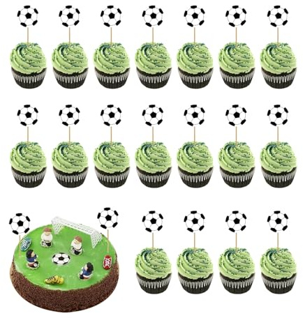 48 Stück Fußball Cupcake Topper - Fußball Kuchen Dekoration für Fußball Sport Party & Geburtstagsfeier