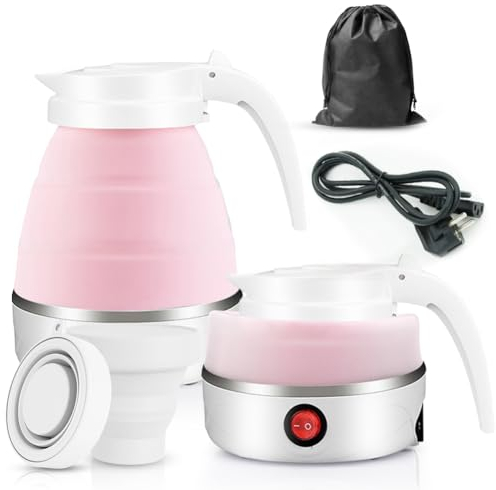 Piashow Faltbarer Wasserkocher 600ml - Mini Reisewasserkocher Aus Silikon Mit 2 Faltbechern - Elektrisch Klein für Camping, Reise, Outdoor