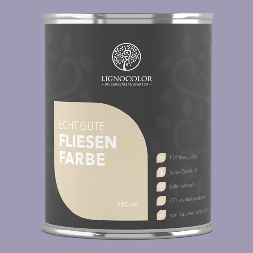 Lignocolor Fliesenfarbe matt | hochbeständige Farbe für Wand- & Bodenfliesen (Flieder matt, 750 ml) | hochdeckend für den Innenbereich