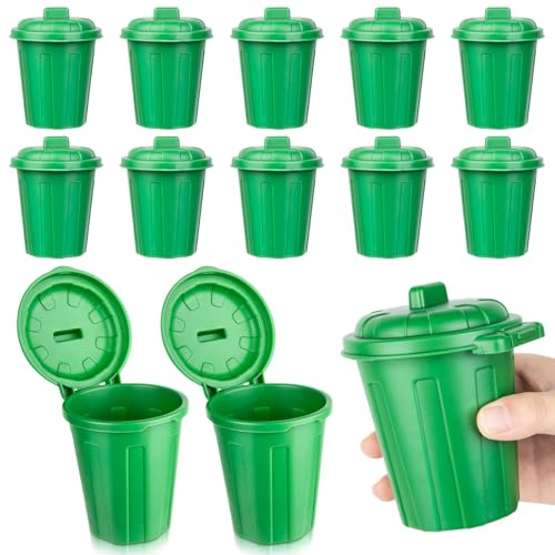 SYWHXY 4.33Inch Green Mini Trash Can 12PCS Desktop Miniature Garbage Bin with Lids, Cute Small Garbage Can Pen Holder Desk Organizer for Birthday Favors Home School Classroom Decor