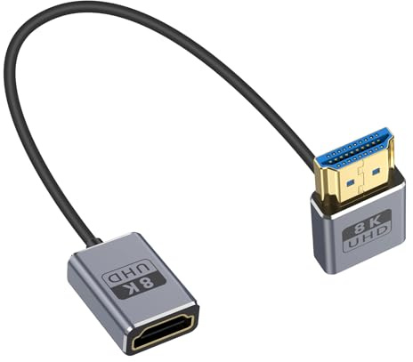 Duttek Cable de extensión HDTV 8K de 90 grados de 1 pie/30 cm, cable HDTV macho a hembra, cable adaptador HDMI de 90 grados de alta velocidad de 48 Gbps de ancho de banda, cable Hd-tv para GH5S, PS5,