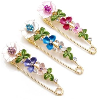 ARFUKA 3 Stück Sicherheitsnadeln Groß Sicherheitsnadeln Set 75mm Blumen Safety Pins Damen Brosche Pullover Clip Schal Clip Strickjacke Kleid Kleidungsstück Dekoration Zubehör