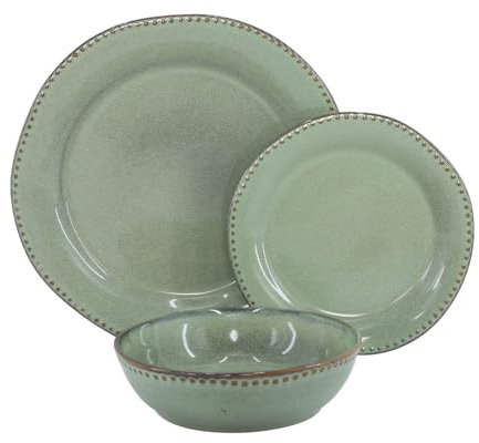 WeHome - Vajilla para 6 personas, juego de 18 piezas, de cerámica, modelo Rita, modernos 3 tamaños, lavable en lavavajillas, compatible con microondas (verde)