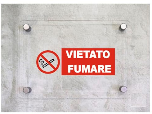 Global Targa Cartello in plexiglass UNI - VIETATO FUMARE - Con Distanziali in acciaio inox, Stampa UV (15x6 cm)