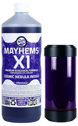 Mayhems - X1 Premixed PC Coolant - Computer Water Cooling Fluid - Liquid Cooling, Eco Friendly Series, 1 Litre, Cosmic Nebula Indigo