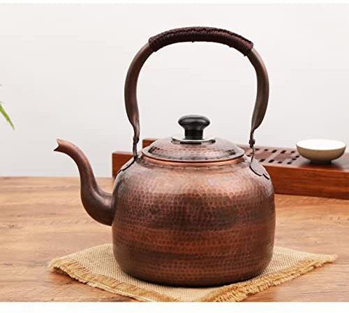 Bouilloire vintage en cuivre martelé avec bec sifflant pour poêles à gaz et à bois – Bouilloire Simplex entièrement revêtue avec poignée en laiton froid