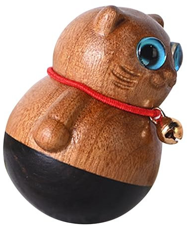 Warmhm Glückskatze Statue Katzenfigur Holz Tischdeko Cartoon Katzendekor Ornament Für Schlafzimmer Fenster Wohnzimmer Arbeitszimmer Büro