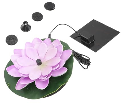 Happyyami Fuente de Agua Solar Flotante en Forma de Nenúfar para Estanques y Jardines, Plástico Púrpura Bomba de Agua de 7v