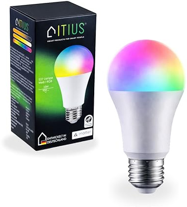 itius Matter LED Lampe E27 RGB + CCT | Thread Mesh | Glühbirne Mehrfarbig Dimmbar, 2700–6400K, 900 lm, 10W Leuchtmittel Smart Home Beleuchtung für Alexa, Google, Apple