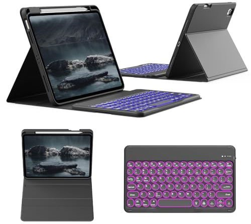 GKABXY Folio Keyboard Case for iPad 11th (A16, 2025) and iPad 10th Gen 10.9 inch (2022), Magnetic Wireless Detachable Keyboard, 7-Color Backlight, Thin & Light, Pencil Holder – Black