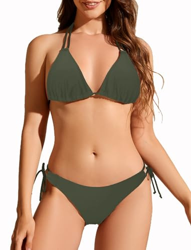 Giyaluzw Damen Bikini Set Sexy Brazilian Style, Triangel Bikinis Sport Strand Badeanzug für Frauen (DE/NL/SE/PL, Alphanumerisch, L, Regular, Regular, Grün)
