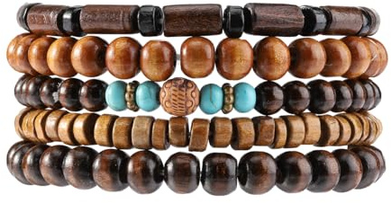 Eigso 6Pcs hölzerne Perlen Manschette Armbänder für Frauen Männer Unisex tibetischen buddhistischen Wrap Wood Wristband Bangle für Frau Mann