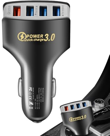 Caricatore USB per auto, caricatore multi porta, dispositivo di ricarica rapida da 8,9 x 4,3 cm, supporto a 4 porte, design compatto e autentico per campeggio, camion, auto, famiglia, viaggi, attività