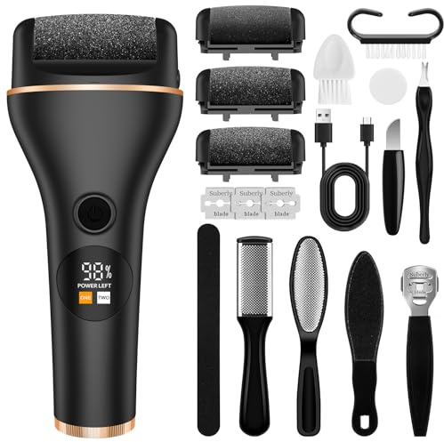Mexgcom Pedicure Elettrico, 18 Pezzi Set Pedicure Elettrico Professionale Piedi con 3 Rulli di Ricambioe 2 Velocità con Cuscinetti di Ricambio per Piedi Togli Calli Pelle Secca (Nero)