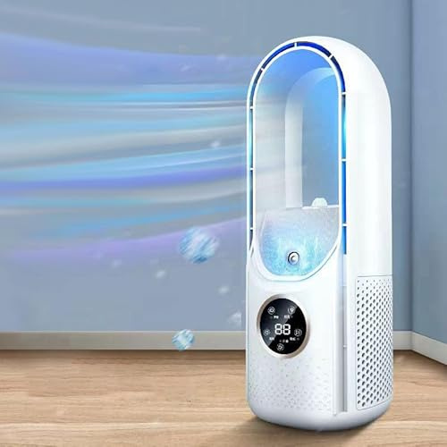 EagerMinds Ventilador de torre silencioso, sin rotor, pulverizador humidificador, 6 velocidades, temporizador 6 horas, mesa USB 30 cm, oficina, hogar, dormitorio (blanco)