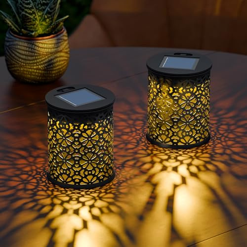 MALUX Lot de 2 mini lanternes solaires d'extérieur IP44 étanches sur pied - Lampes solaires pour jardin, extérieur, décoration de jardin, patio, camping, pelouse