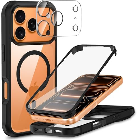 Kompatibel mit Magsafe iPhone 17 Pro Max Hülle 360 Grad Schutz Schwarz