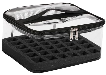 KiBcsLic Nail Polish Organizer Borsa Organizer Contenitore Porta Smalti Trucco in PVC E Spugna con Manico Portatile Capiente per 30 Bottiglie Adatta a Viaggi C, Nero