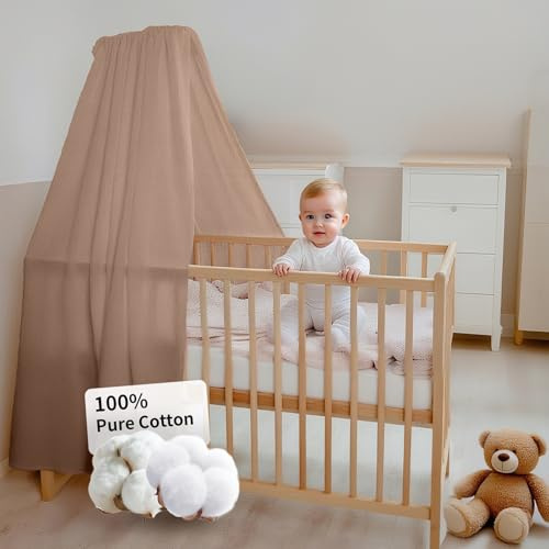 FloraVigo Babybettbezug, handgefertigt aus 100% Baumwollmusselin, Stoffbezug für die heimische Bettdekoration (ohne Bettgitter), geeignet für Jungen und Mädchen (140 x 270 cm, Dunkelbeige)