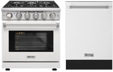 KOSTCH 36 in Natural Gas Range with LPG Convertible Kit, 6 Burners, 6.0 cu.ft. Gas Oven & 24 inch Built-In Dishwasher, 8 Wash Programs DishWasher, 45-dBA, in Stainless Steel (White)