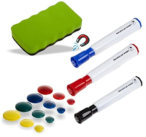 Agendepoint.it - Starter Kit Lavagna Bianca Cancellabile Pennarelli Cancellaili Spugna Magantica Magneti Assortiti