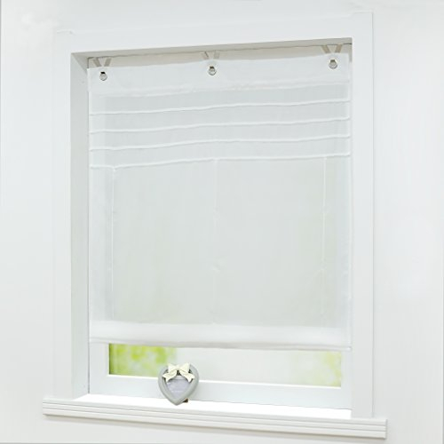 Joyswahl Raffrollo Voile Ösenrollo mit Haken Transparenter Vorhang Raffgardine mit Ösen BxH 100x140cm Weiß 1er Pack