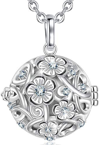 AEONSLOVE Collier Bola de Grossesse Collier Musique Carillon Bell Pendentif Fleur de Vie pour Femmes Enceinte Bébé, Cadeau Original Noël, Chaîne 114cm