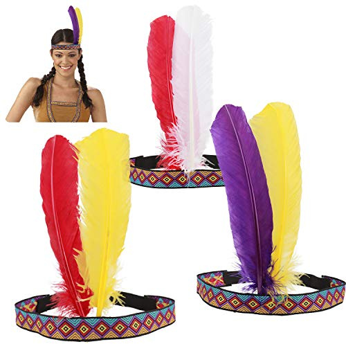 HOWAF Indianer Kopfschmuck Damen & Herren - 3er Pack Federschmuck Indianer Haarband Haarschmuck für Fasching, Karneval & Kostüme