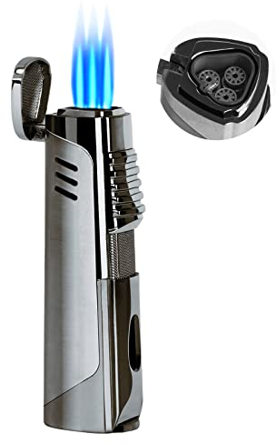 RONXS Sturmfeuerzeug, 3 Jet Feuerzeug, Gasfeuerzeug Nachfüllbar, Kein Gas Enthalten Mit Geschenkbox (Ohne Gas) Schwarz
