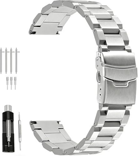 Juntan Klassisch Edelstahl Armband 18mm 20mm 22mm 24mm Uhrenarmband aus gebürstetem Metall für Damen Herrenuhr Ersatzarmbänder Einsatzschnalle Gold Roségold