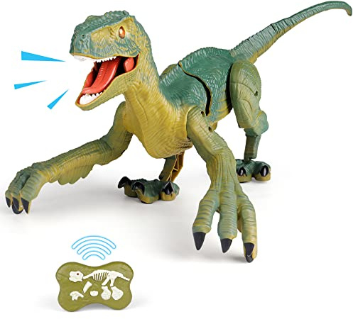VERTOY Remote Control Dinosaur Toys for Kids - Build a Big Walking Velociraptor Dino with Light and Sound, Birthday Gift Ideas for Boys and Girls 3-5 5-7 8-12 Year Old