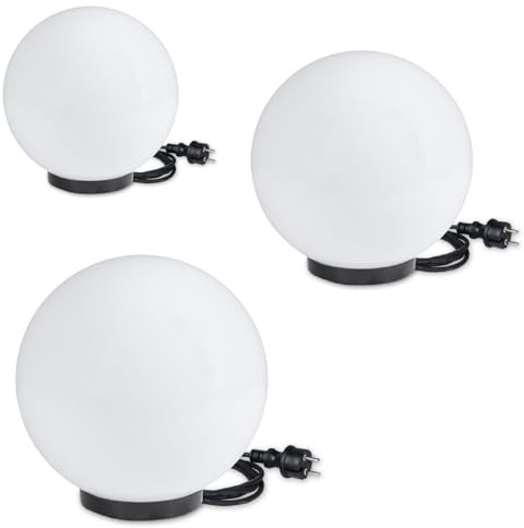 Kugelleuchten 3er Set 15/20/25cm weiß E27 inkl. 3m Anschlußkabel Garten Terrassenleuchte Aussenleuchte IP44 witterungsbeständig