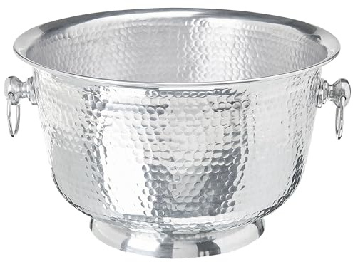 Beliani Champagner Kühler gepresste Metallschale mit Griffen silber ⌀ 37 cm Pompeii