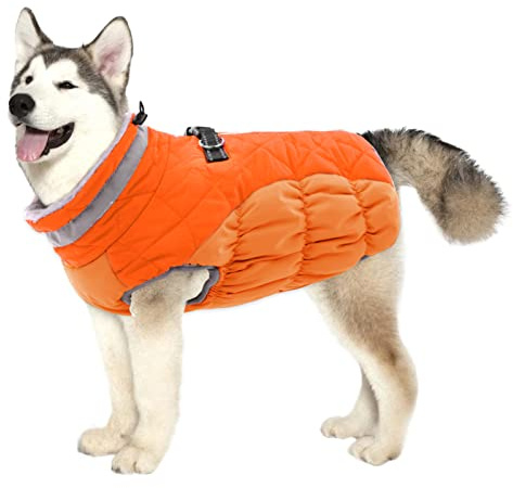 Lelepet Warm Dog Winter Coat Cold Weather Jacket Windproof Reflective Turtleneck Vest with Plush Neckline D-Ring for Leash Thick Fleece Lining Jacket Pet Apparel for Small Medium Large Dogs,xx-large