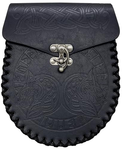 HiiFeuer Gürteltasche mit nordischer Prägung, Retro-Mittelalter-Kunstleder-Seitentasche, tragbare Vintage-Gürteltasche für LARP Ren Faire