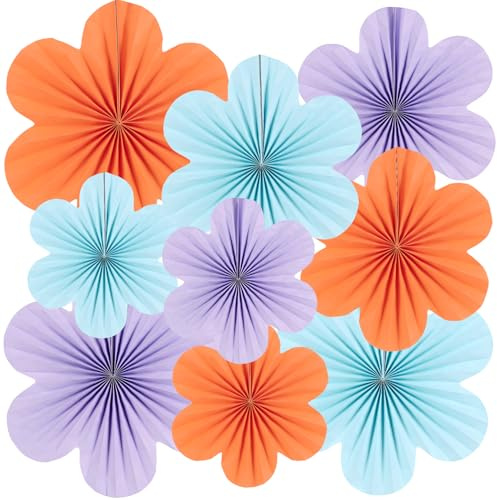 Easy Joy 9 Stück Einschulung Deko Schulanfang Papier Blumen Girlande | Blau Orange Lila. Ideal als Tischdeko für Mädchen Geburtstag, Tea Party, Baby Shower & Kindergeburtstag Party Deko
