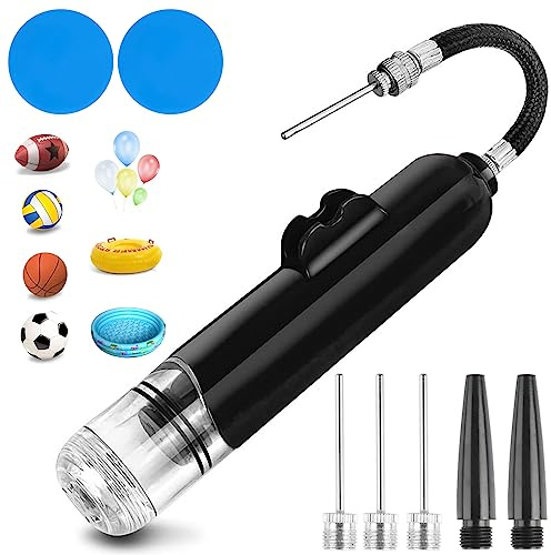 Jogoico Ballpumpe Fußball Pumpe Dual-Action Luftpumpe Ball mit 3 Nadeln 2 Düse 2 Wasserdichten Reparaturflicken, Tragbare Air Pump Ball für Fußball Basketball Volleyball Luftballons Fahrräder-Schwarz