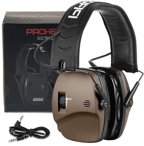 Tactical Headset For Hunting Shooting Airsoft Work, Noise Reduction & Sound Pickup With Microphone AUX Jack Hearing Protection Earmuffs Electronic Earphone (Brown)