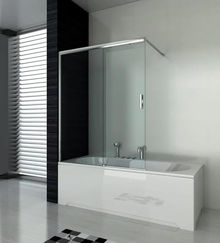 Home36 Vasca da Bagno con Porta Scorrevole – Pannello divisorio Doccia per Vasca da Bagno in Vetro, Vasca da Bagno con Porta Scorrevole, E1214C, Argento