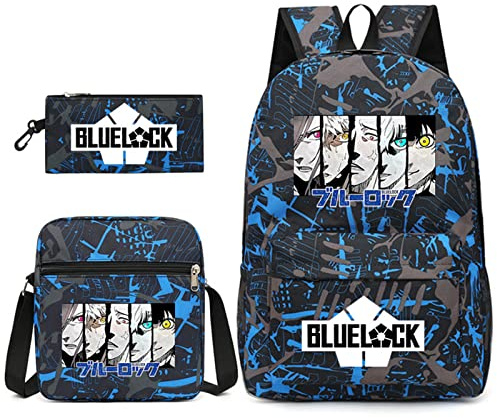 JUMBOZ Blue Lo-CK 3 Pièces Cartable Garcon Primaire, Sac à Dos avec Sacs à Lunch et Trousse à Crayons, Enfants Léger Voyage Cartable D'école-P||Set of 3