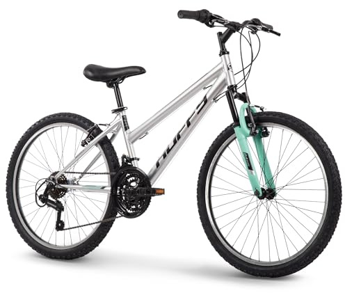 Huffy Stone Mountain Womens 24 Inch Mountain Bike, Metallic Nickel Frame, 21-Speed Shimano Twist Shifting, Front Suspension, Comfort Saddle | 20/24/26 Sizes, 6-21 Speeds, Dual Suspension Available