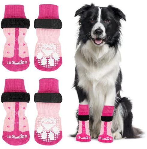 SlowTon 2 Paar Indoor Anti-Rutsch Socken für Hunde, weicher Verstellbarer Pfotenschutz mit Klettverschluss für Hartholzböden in Innenräumen, Hundesocken für kleine, mittlere große Hunde