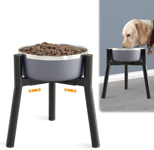 SHAINFUN Verstellbarer Hundenapfständer, hoher erhöhter Futterspender für 17,8–26,9 cm große Näpfe, Metall, einzelner erhöhter Halter, 27,9 cm hoch (Napf Nicht im Lieferumfang enthalten)
