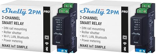 Shelly PRO 2PM Smart Relay, Controllo Energetico Intelligente con Misurazione di Potenza, WiFi/Bluetooth, Compatibile con Alexa e Google Home (Confezione da 2)