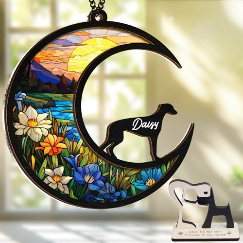 VinaTimes 6'' Greyhound Dog Memorial Suncatcher & Pet Lover Sign Gift Personalized Dog Name Ornament Window Hanging Pet of Loss Dog Sympathy Gift for Dog Lovers Car Hanging SCD-B11-6-07
