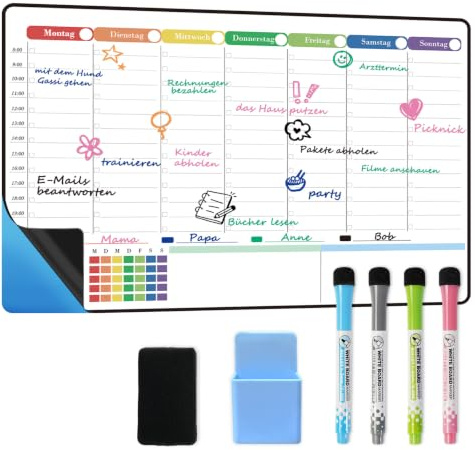 POPRUN Whiteboard Folie Selbstklebend, 42×28cm Wochenplaner Abwischbar für Kühlschrank Wand Glas Holz alle glatte Oberflächen, Stundenplan Familienplaner Essensplaner Haushaltsplan | Wochenkalender, Haushaltsplan, Whiteboard Folie, Stundenplan, Aufgabenplaner, 42 x 28 cm
